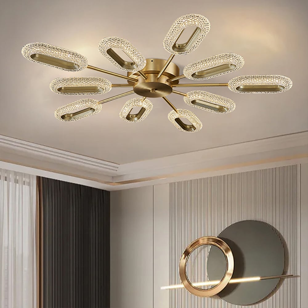 Brass Semi Flush Mount Light 10-Light LED Ceiling Light Ring Light Fixture in Gold window image