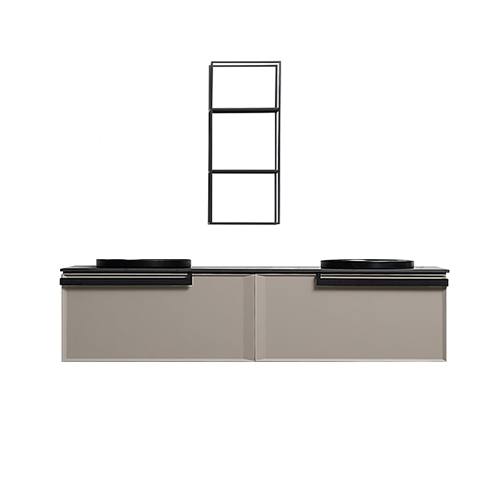 1600mm beige minimalisme wandgemonteerde badkamermeubel met keramische wastafel en opslag Vensterafbeelding