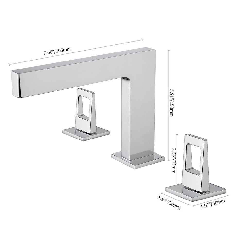 Polished Chrome Bathroom Widespread Sink Faucet Double Handle Solid Brass weights dimensions image