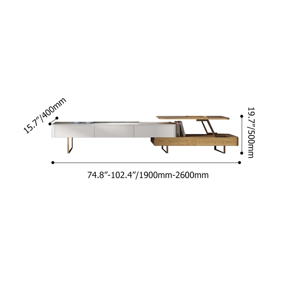 Modern White & Natural Extendable TV Stand with 3-Drawer weights dimensions image