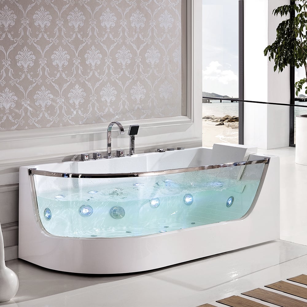 Baignoire de massage à eau Whirlpool à LED 1650 mm en blanc avec remplissage de bain image de fenêtre