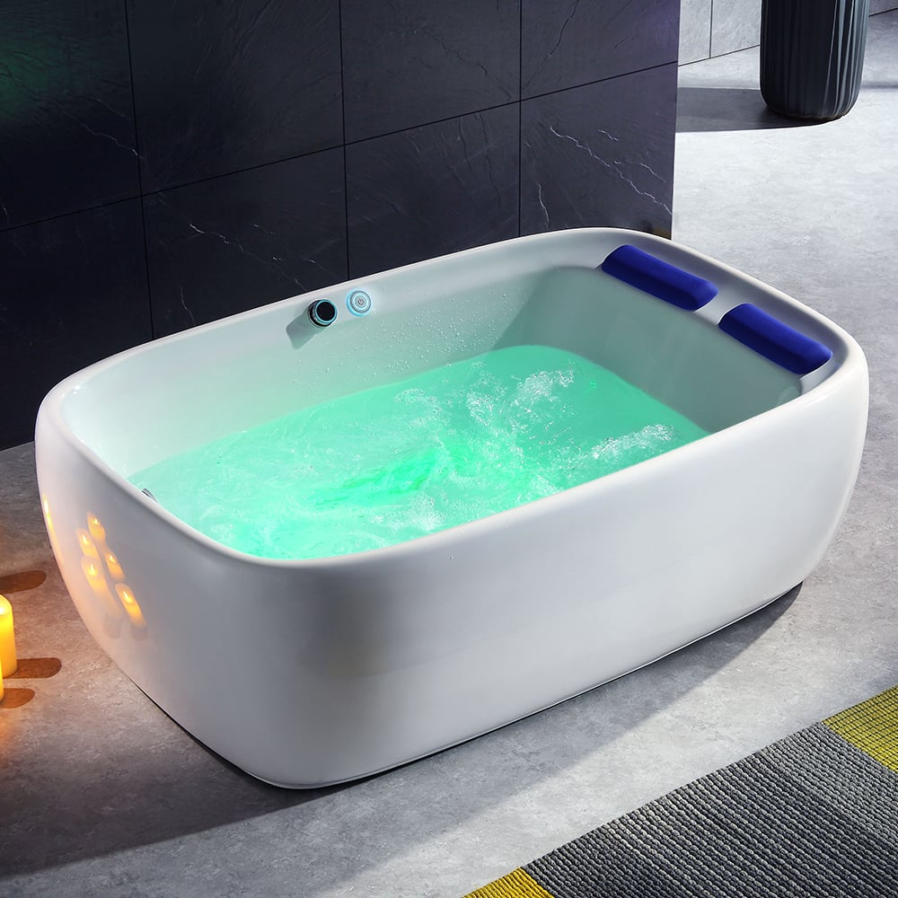 1800 mm vrijstaand LED whirlpool watermassagebad in wit met muzieksysteem Vensterafbeelding