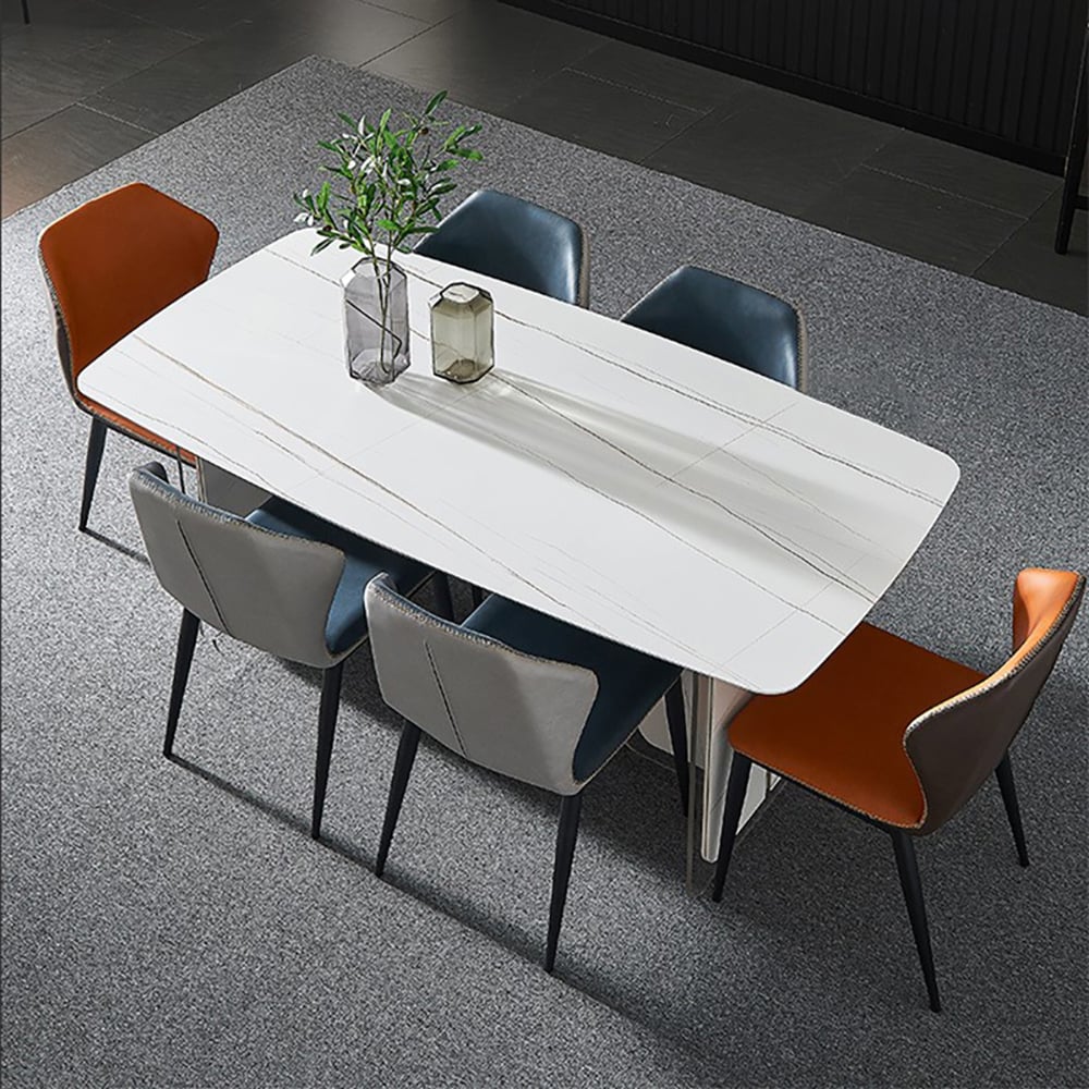 63" Modern White Rectangle Dining Table Sintered Stone Top with Double Pedestal window image