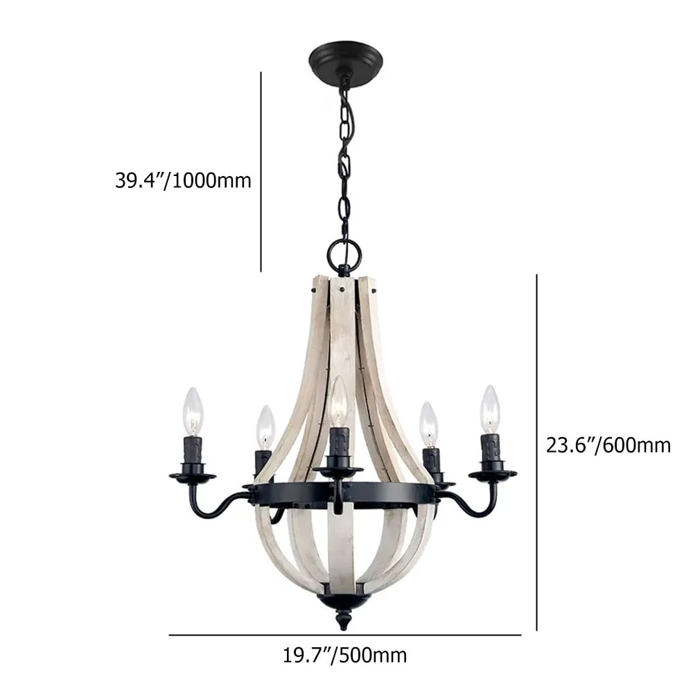 Rustic Reclaimed Wood & Black 5-Light Metal Chandelier with Candle Light window image