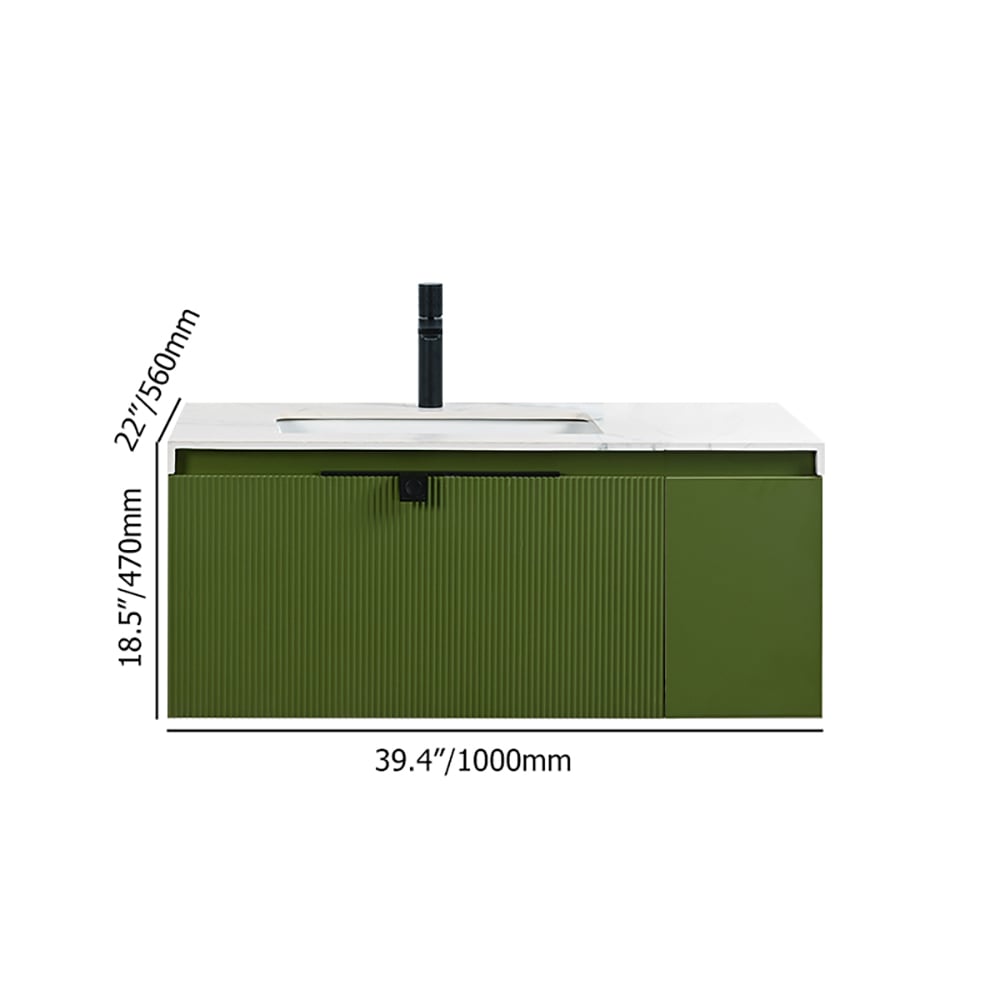 1000mm Floating Green Bathroom Vanity with Ceramic Integral Basin & One Drawer weights dimensions image
