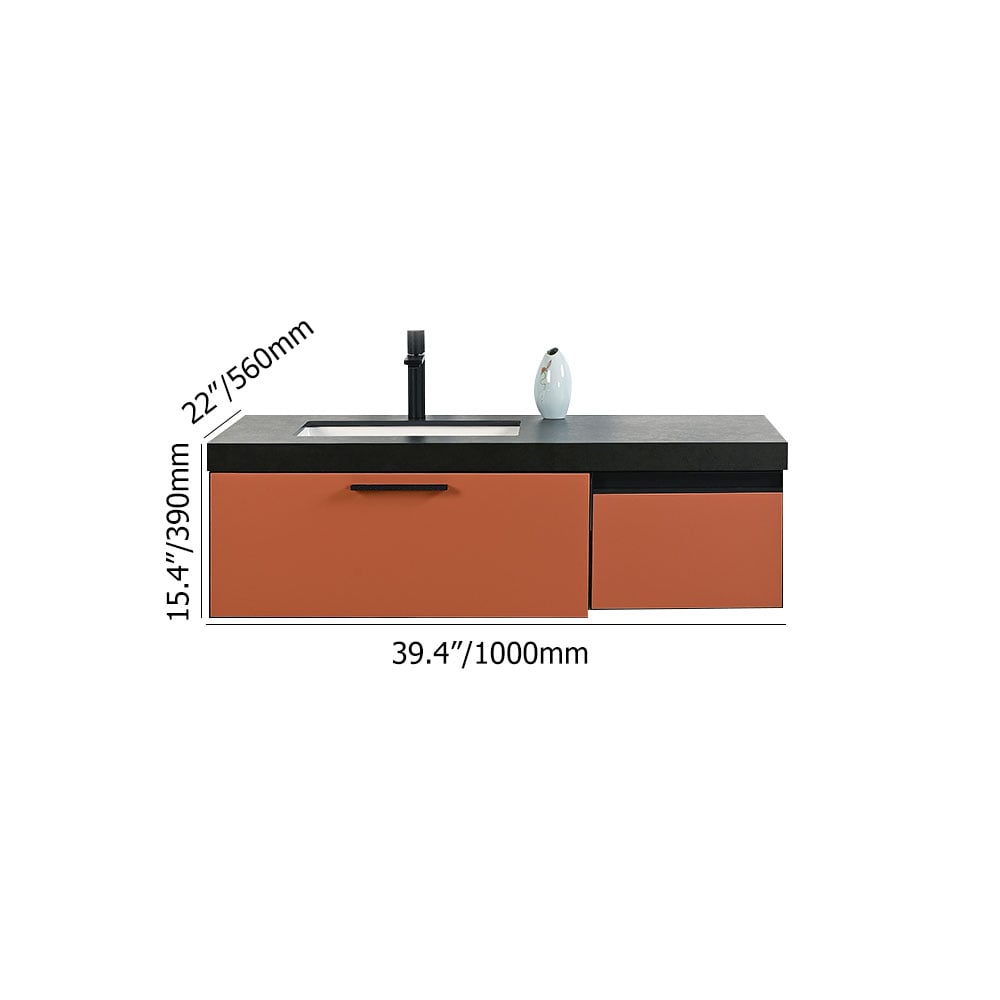 39'' Floating Bathroom Vanity Top Single Integral Sink with 2 Drawers in Apricot weights dimensions image