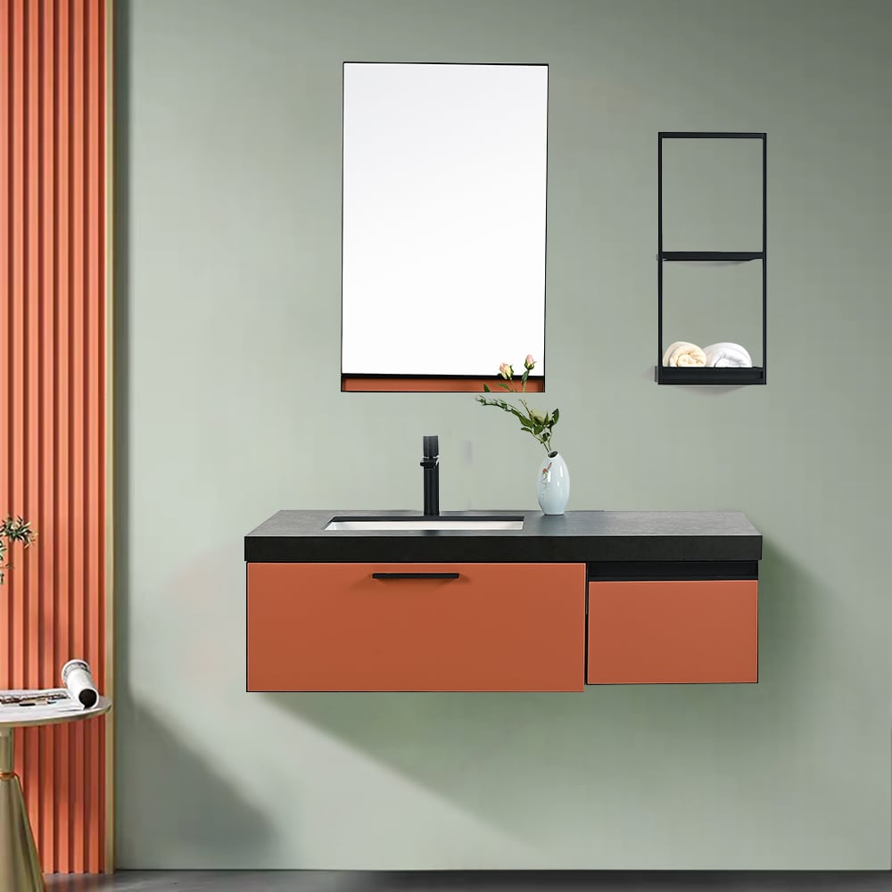 1000mm Floating Bathroom Vanity Top Single Integral Basin with 2 Drawers in Apricot window image