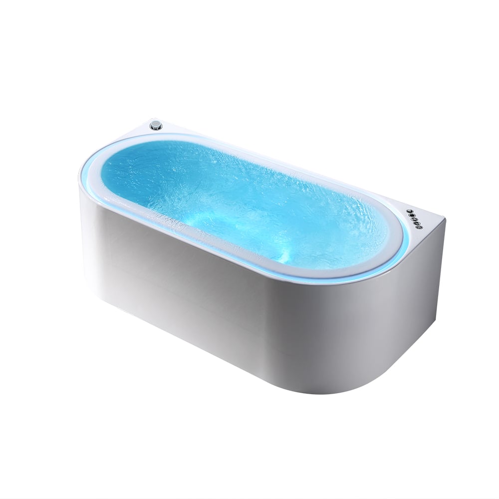 Tablier ovale de massage à l'eau tourbillon LED 1900 mm à 3 côtés en pierre de bain en résine blanche image de fenêtre