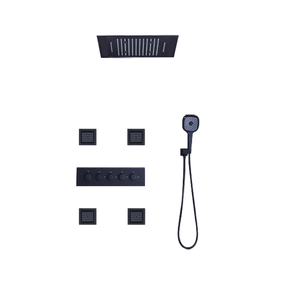 500mm Wall-Mounted Thermostatic Shower Set with Waterfall Rain & 4 Body Jets in Black window image