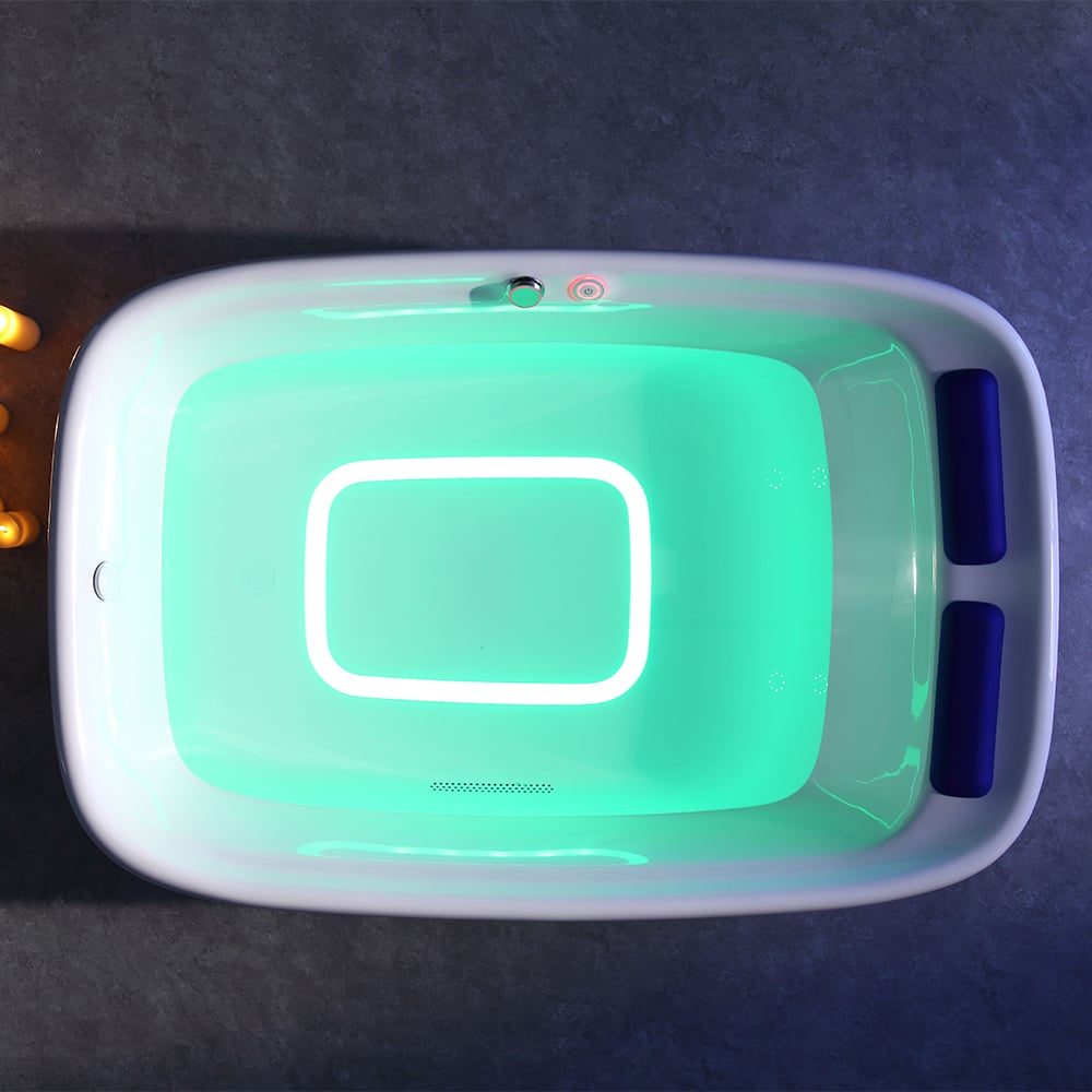 1800 mm vrijstaand LED whirlpool watermassagebad in wit met muzieksysteem Vensterafbeelding