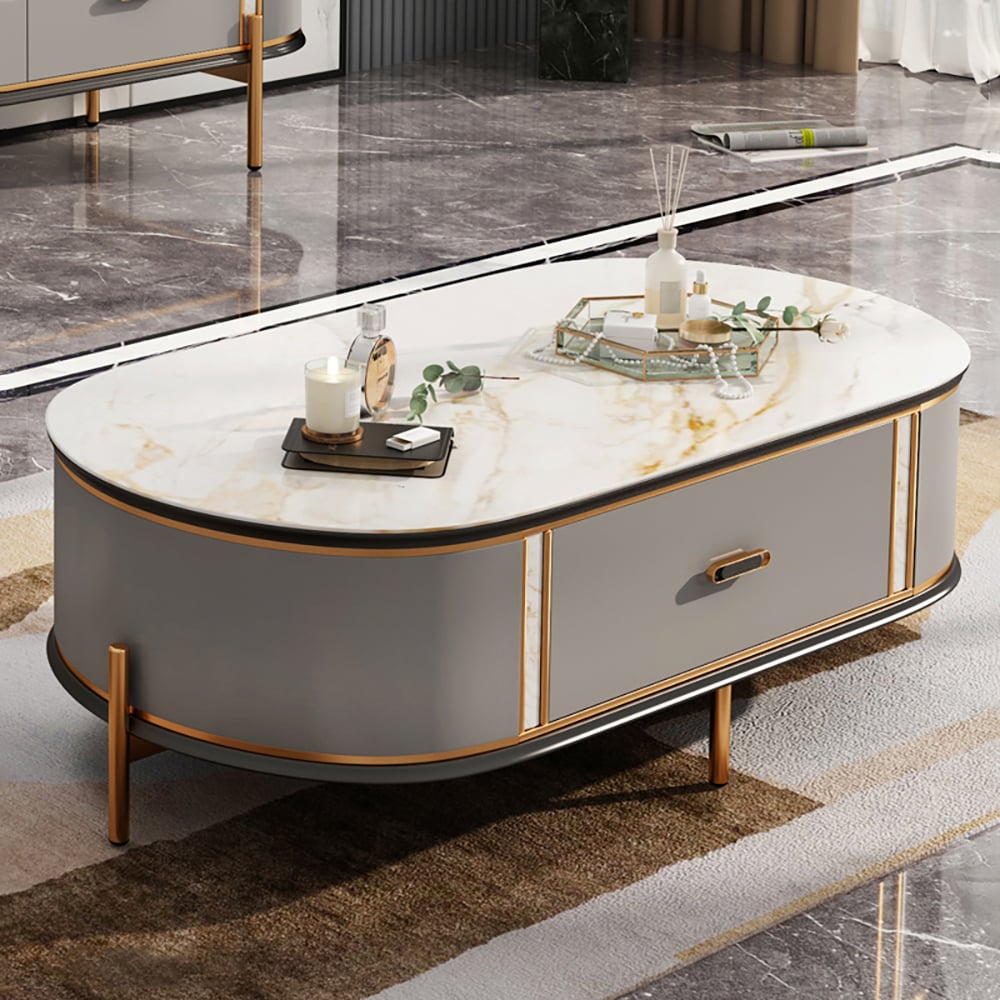 Modern Gray Sintered Stone Top Coffee Table and TV Stand Set of 2 window image