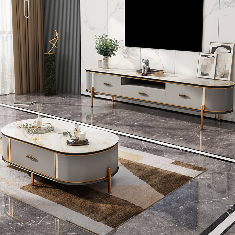 Modern Gray Sintered Stone Top Coffee Table and TV Stand Set of 2 window image