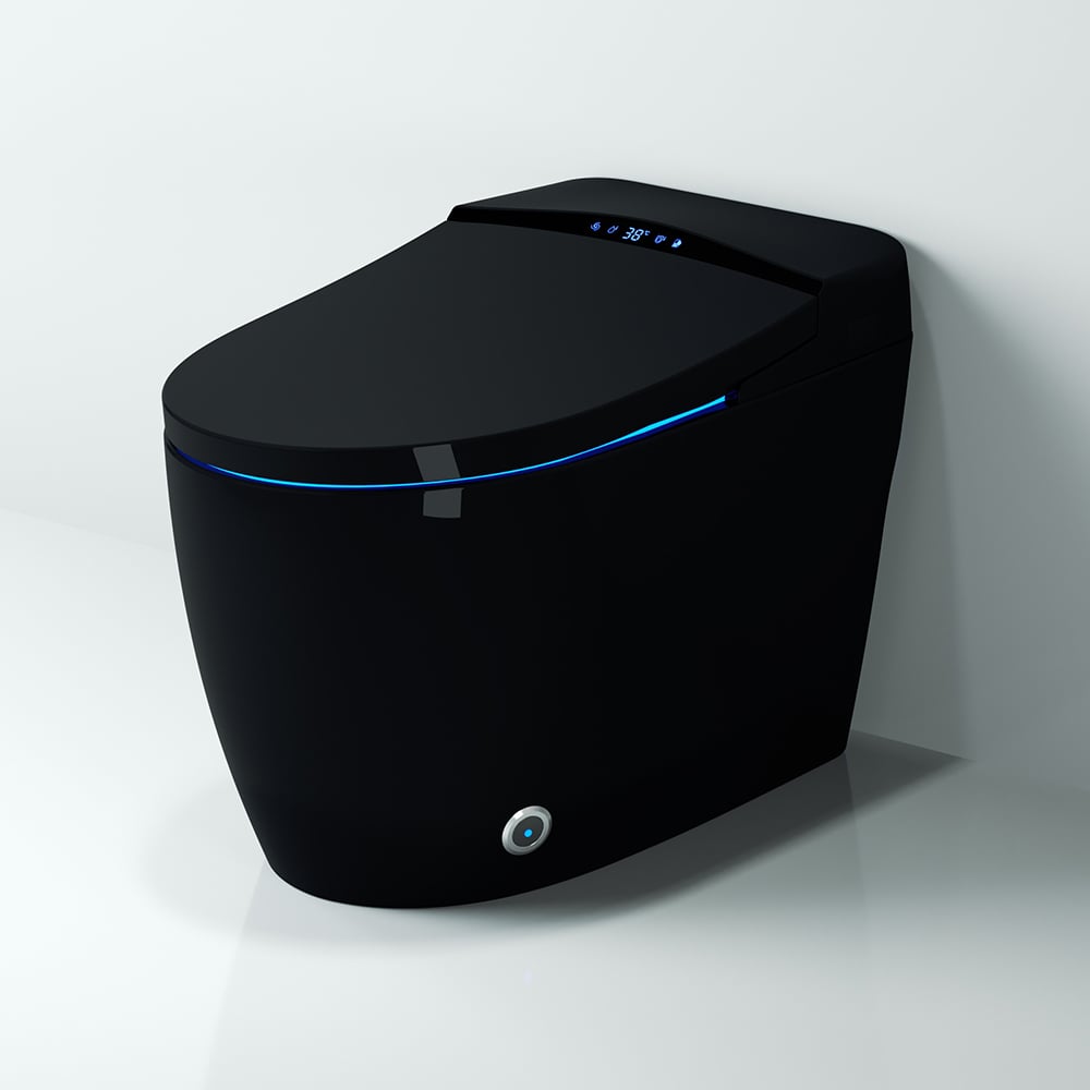 One-Piece Elongated Black Smart Toilet Floor Mounted Automatic Toilet Self-Clean window image