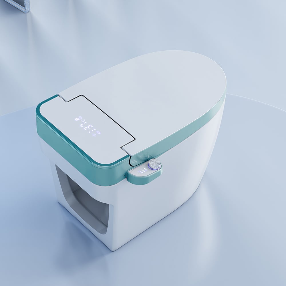 Toilette automatique monobloc allongée monobloc montée au sol autonettoyage image de fenêtre