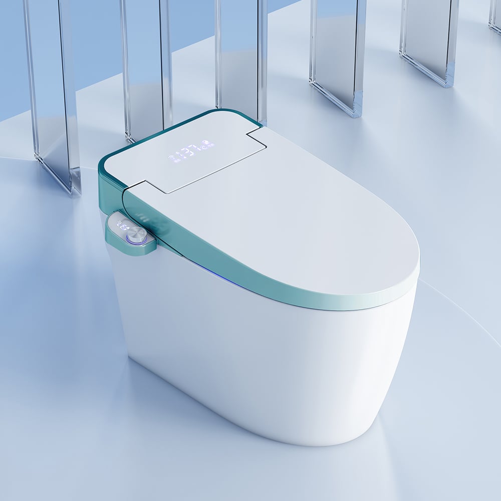 Toilette automatique monobloc allongée monobloc montée au sol autonettoyage image de fenêtre