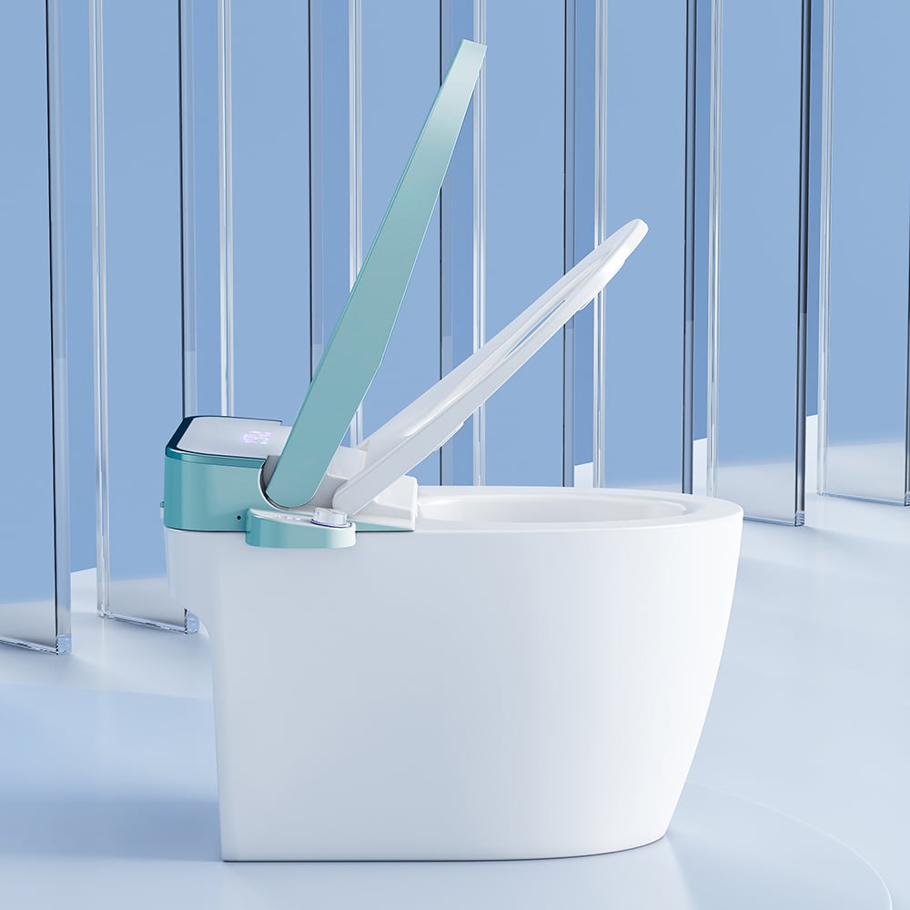 Toilette automatique monobloc allongée monobloc montée au sol autonettoyage image de fenêtre