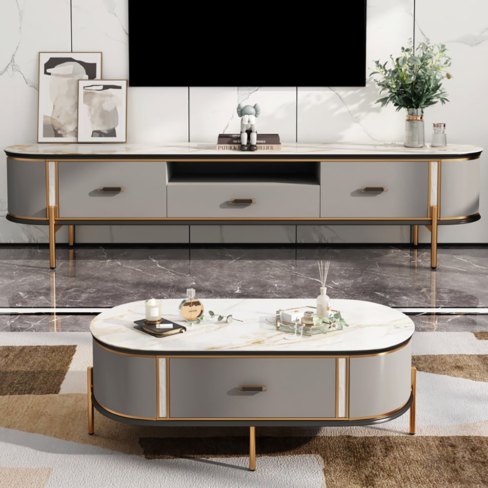 Modern Gray Sintered Stone Top Coffee Table and TV Stand Set of 2 window image