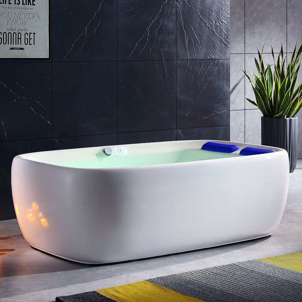 1800 mm vrijstaand LED whirlpool watermassagebad in wit met muzieksysteem Vensterafbeelding