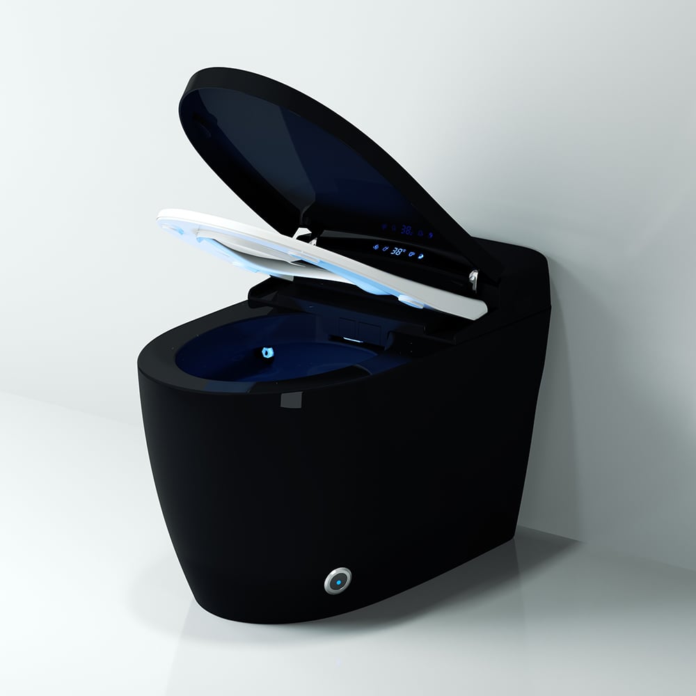 One-Piece Elongated Black Smart Toilet Floor Mounted Automatic Toilet Self-Clean window image
