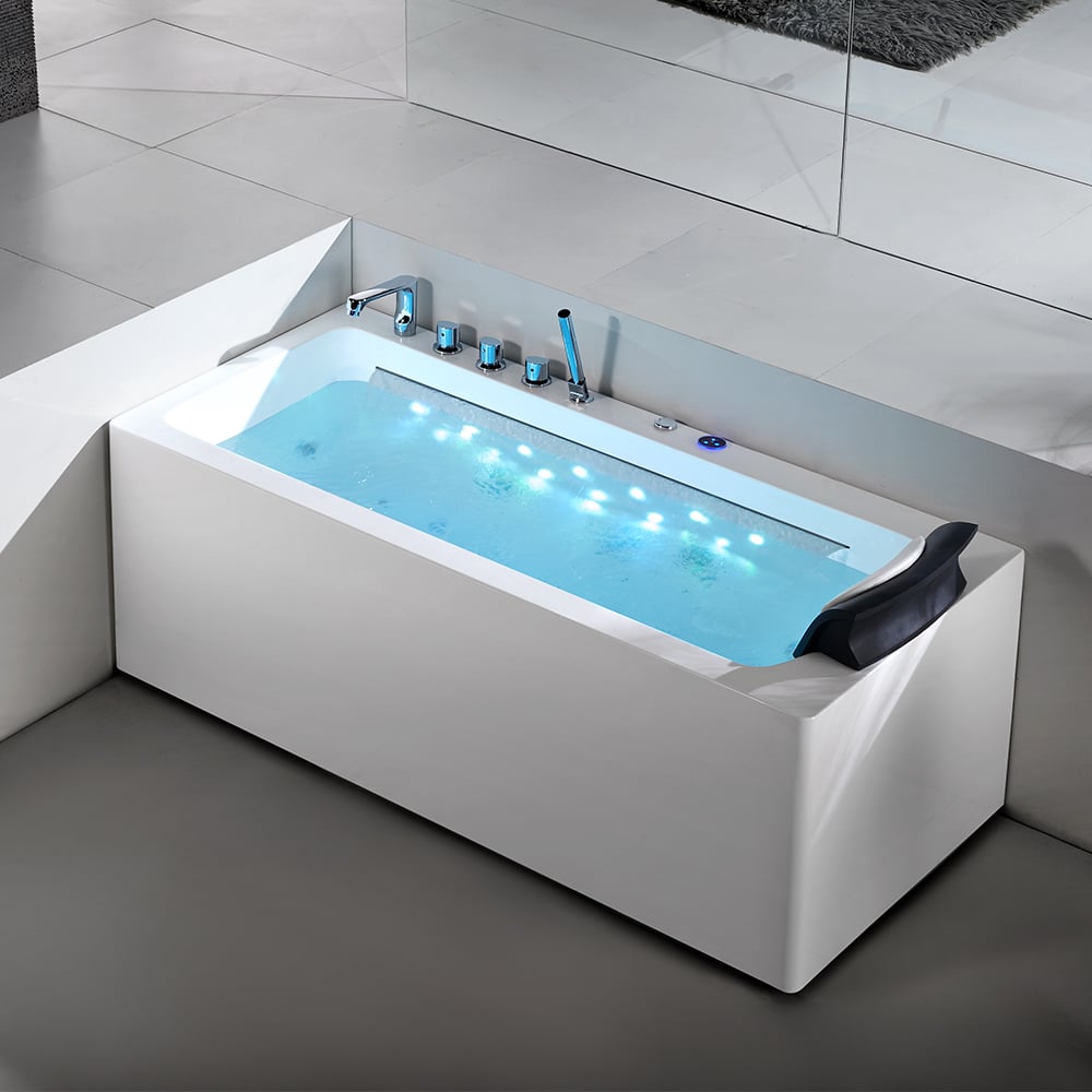 1500mm LED Wasserfall Rechteckiges Whirlpool-Wassermassage-Bad in Weiß mit Badewanneneinlage Schaufensterbilder