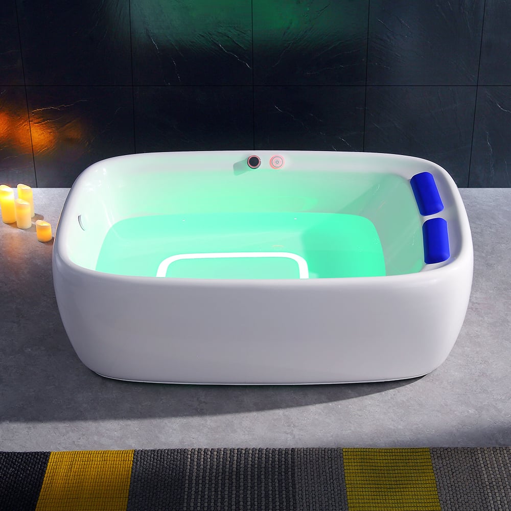 1800 mm vrijstaand LED whirlpool watermassagebad in wit met muzieksysteem Vensterafbeelding