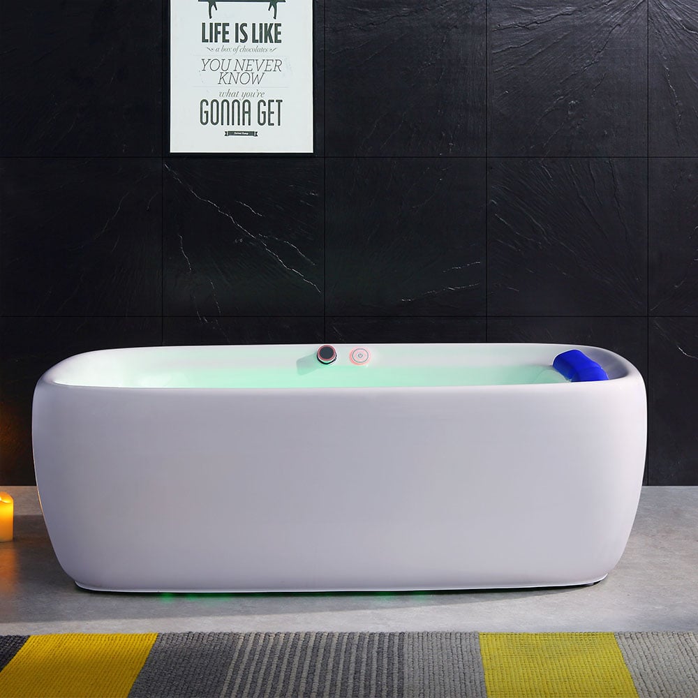 1800 mm vrijstaand LED whirlpool watermassagebad in wit met muzieksysteem Vensterafbeelding