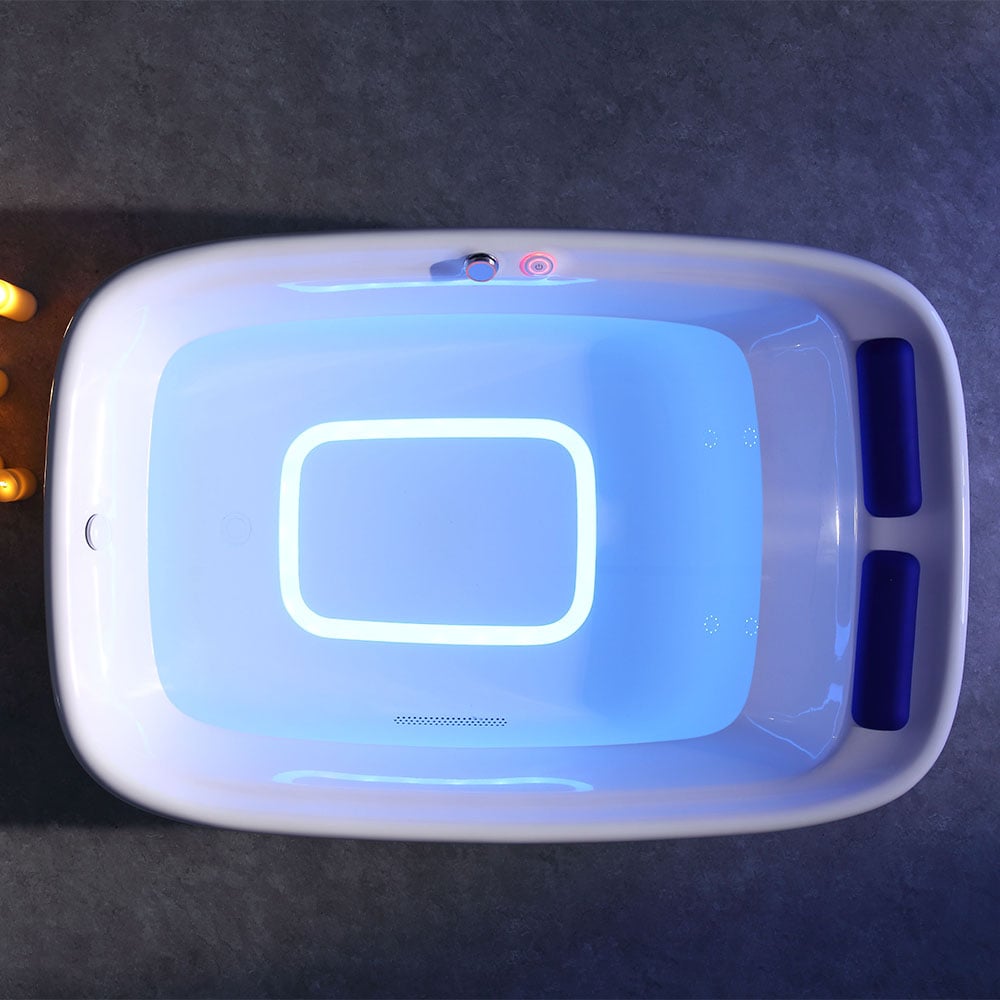 1800 mm vrijstaand LED whirlpool watermassagebad in wit met muzieksysteem Vensterafbeelding
