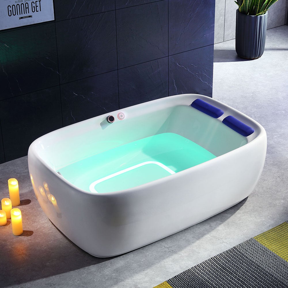 1800 mm vrijstaand LED whirlpool watermassagebad in wit met muzieksysteem Vensterafbeelding