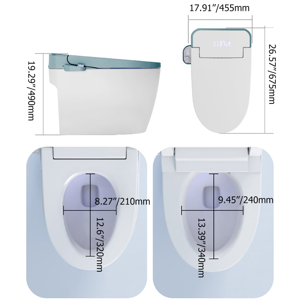 Toilette automatique monobloc allongée monobloc montée au sol autonettoyage Poids, dimensions, image