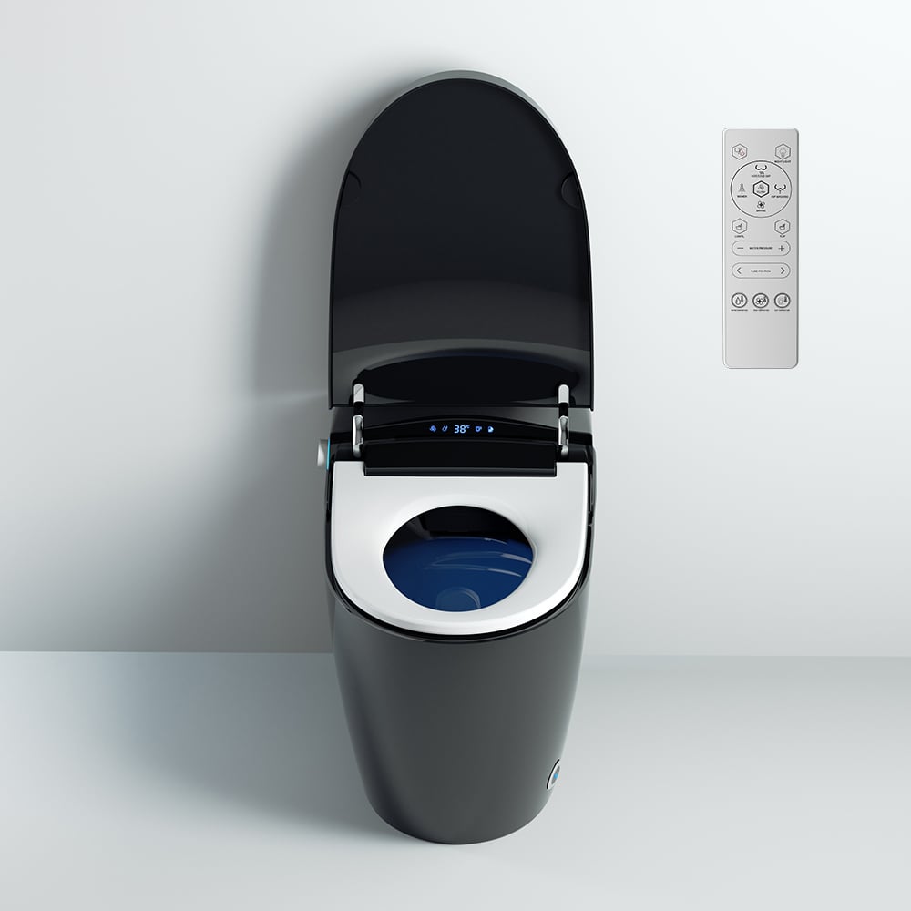One-Piece Elongated Black Smart Toilet Floor Mounted Automatic Toilet Self-Clean window image