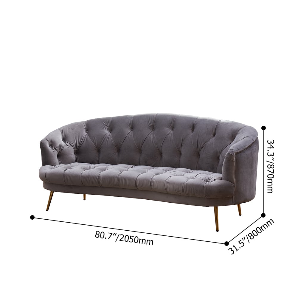 Klassieke grijze fluwelen woonkamerset van 3 salontafel met 3-zitsbank en fauteuil Afbeelding met gewichten en afmetingen