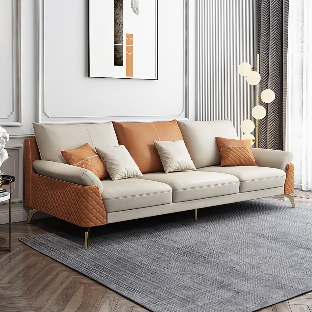 Ensemble de salon moderne Orange Leath-Aire de 3 canapés et causeuse inclus image de fenêtre