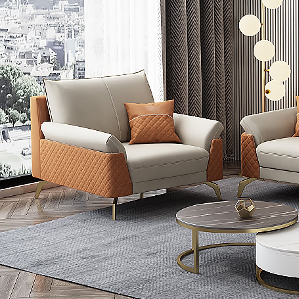 Ensemble de salon moderne Orange Leath-Aire de 3 canapés et causeuse inclus image de fenêtre