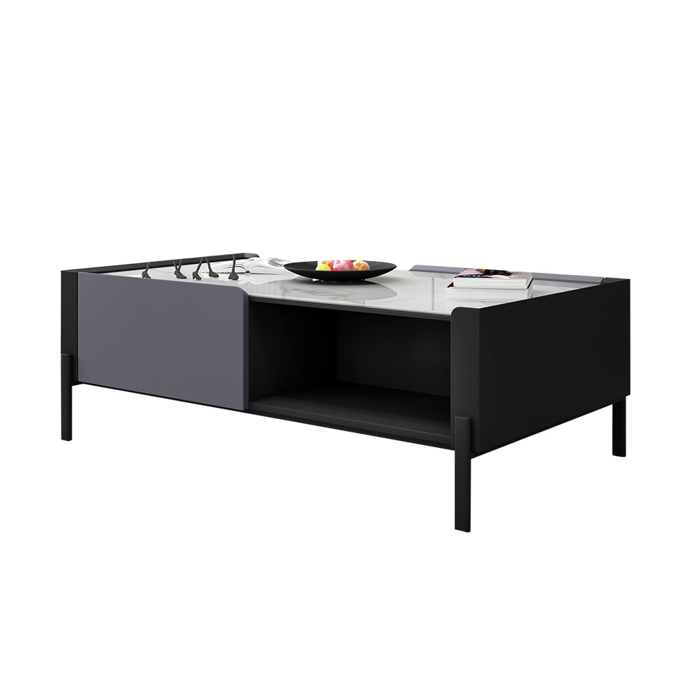 2 Pieces Modern Gray TV Stand & Coffee Table Set for 85" TV Sintered Stone with Drawers window image