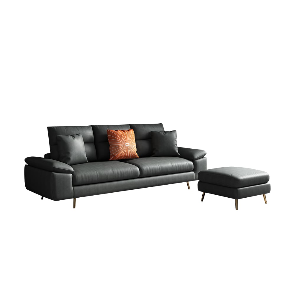 2 Pieces Modern Standard Leath-Aire Sectional Sofa in Gray with Square Stool window image