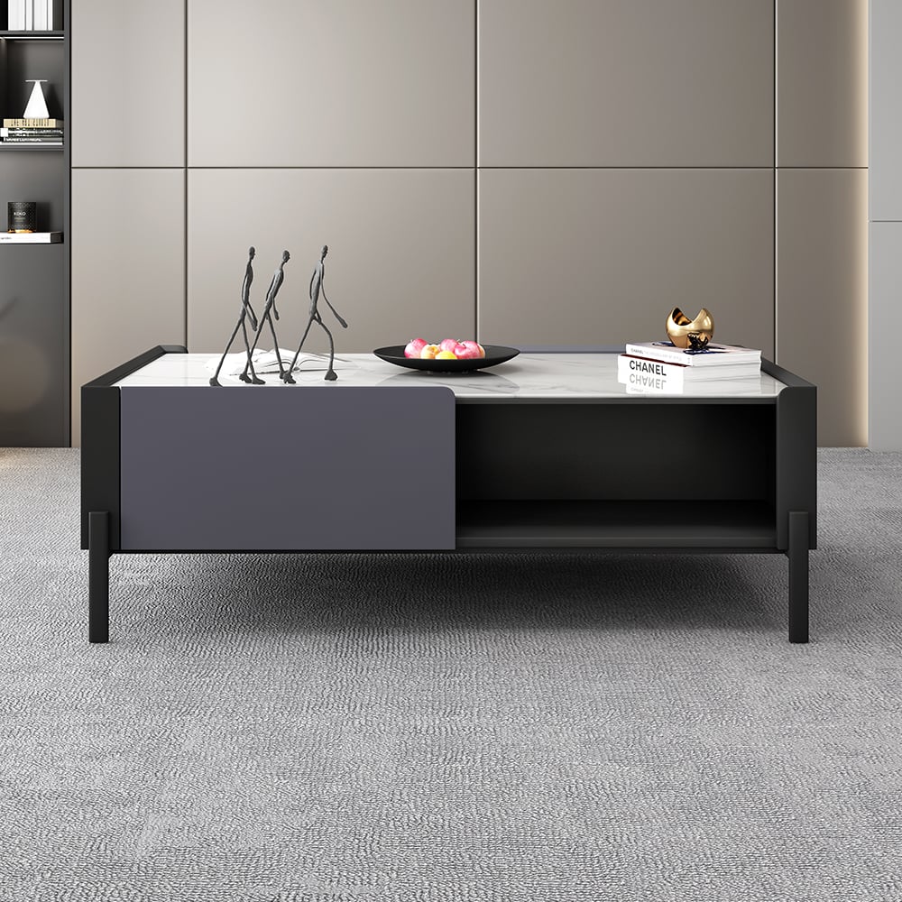 2 Pieces Modern Gray TV Stand & Coffee Table Set for 85" TV Sintered Stone with Drawers window image