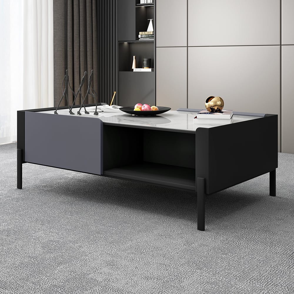 2 Pieces Modern Gray TV Stand & Coffee Table Set for 85" TV Sintered Stone with Drawers window image