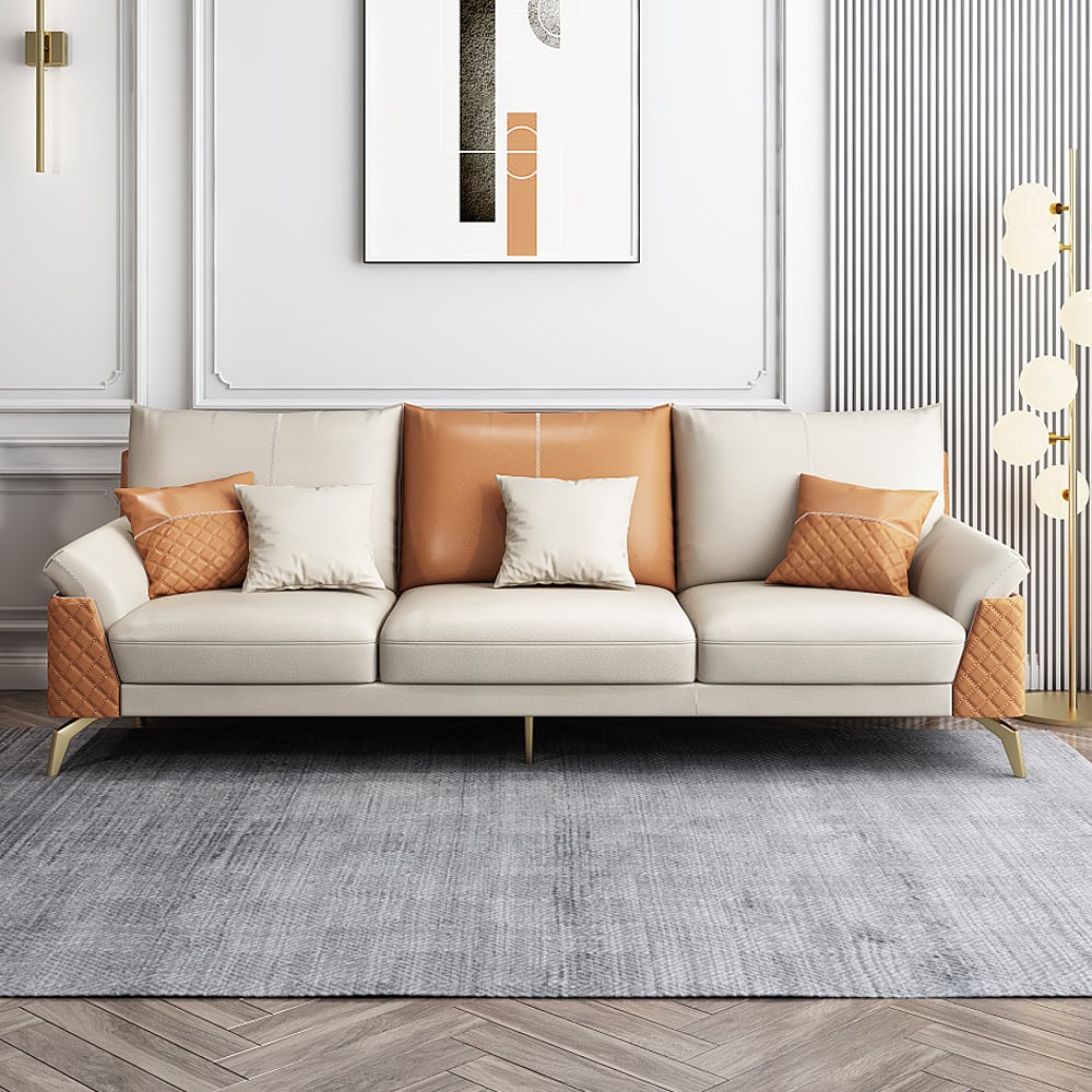 Ensemble de salon moderne Orange Leath-Aire de 3 canapés et causeuse inclus image de fenêtre