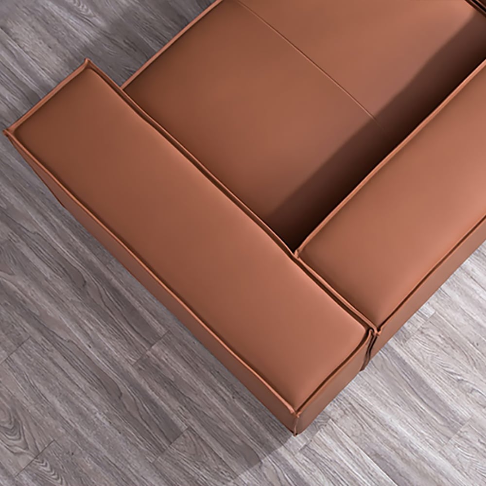 Canapé en cuir microfibre rectangulaire orange 2200 mm avec cadre en bois de pin et dossier d'oreiller image de fenêtre