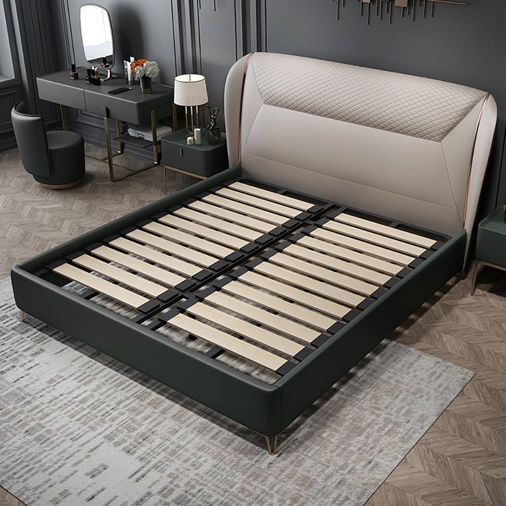 Modern Faux Leather Wingback Platform Bed Frame with Wood Slats Support window image