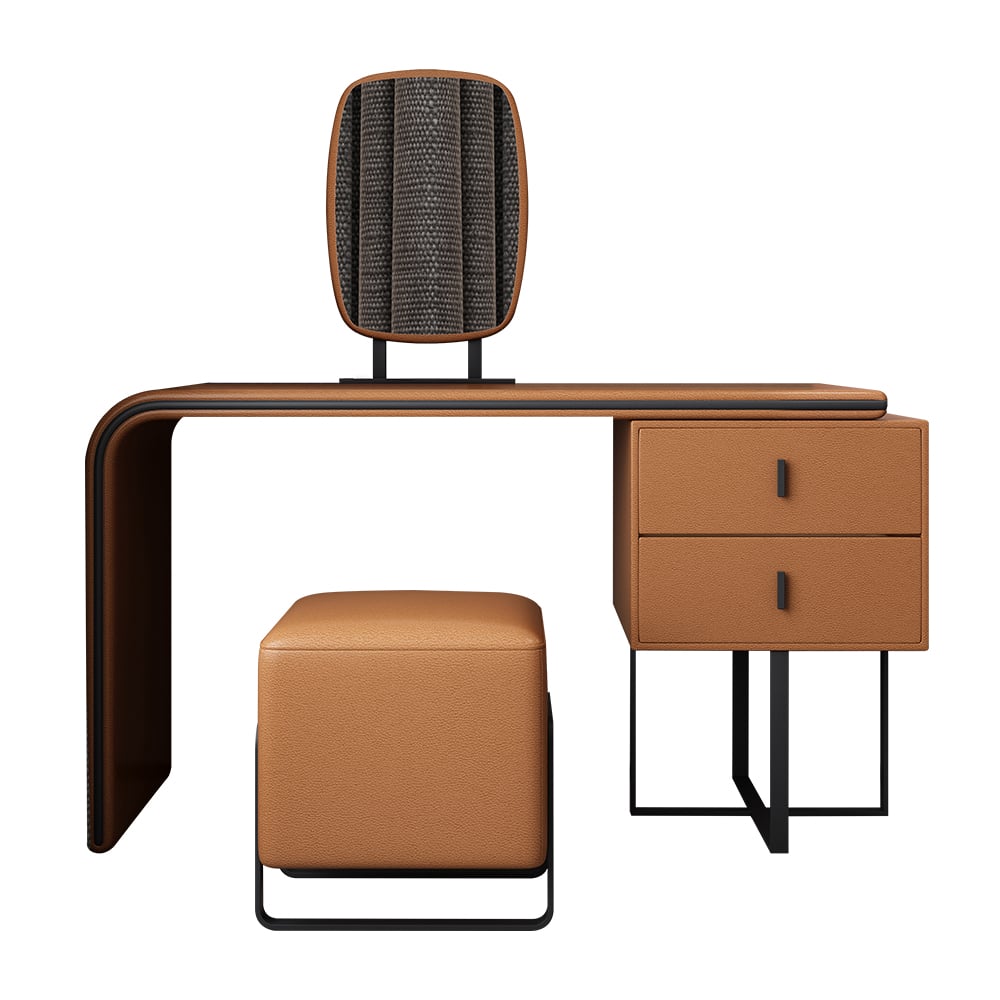 Contemporary Orange Makeup Vanity Set with Mirror & Stool & Side Cabinet