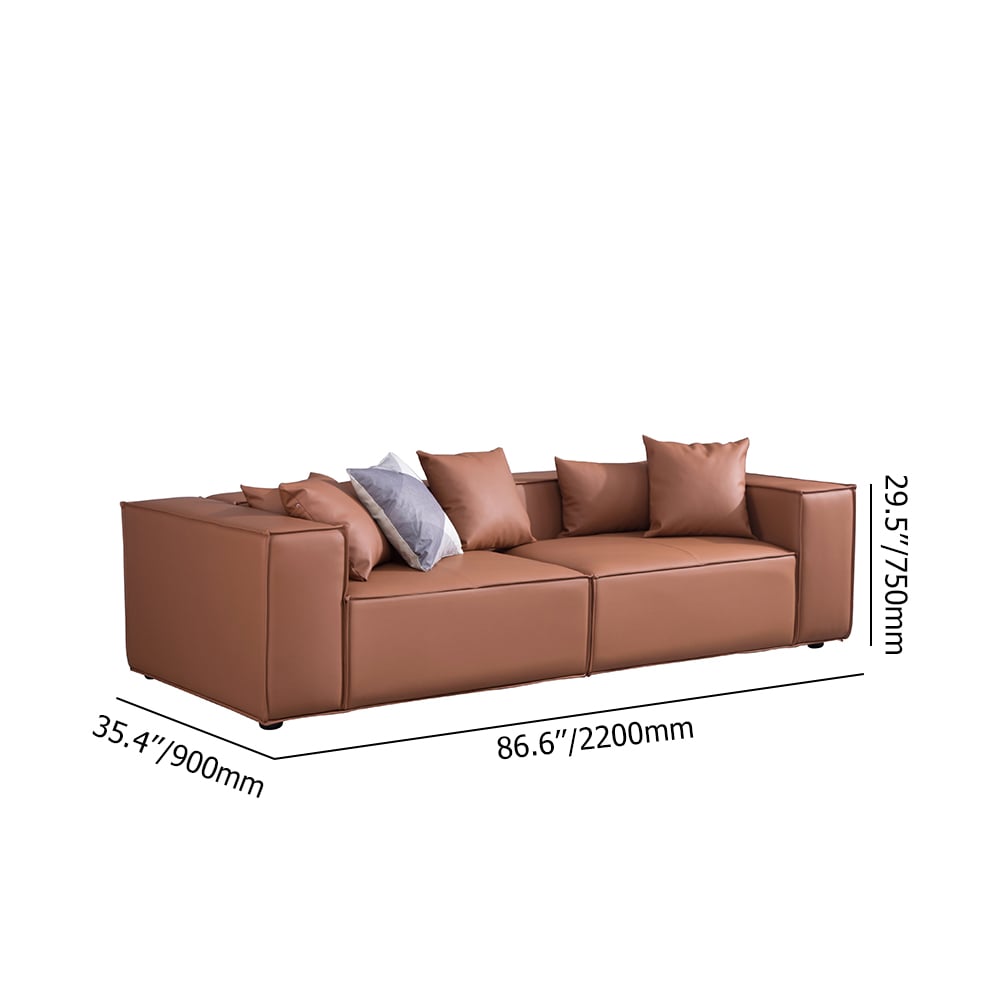 Canapé en cuir microfibre rectangulaire orange 2200 mm avec cadre en bois de pin et dossier d'oreiller Poids, dimensions, image