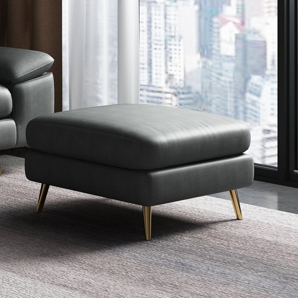 2 Pieces Modern Standard Leath-Aire Sectional Sofa in Gray with Square Stool window image