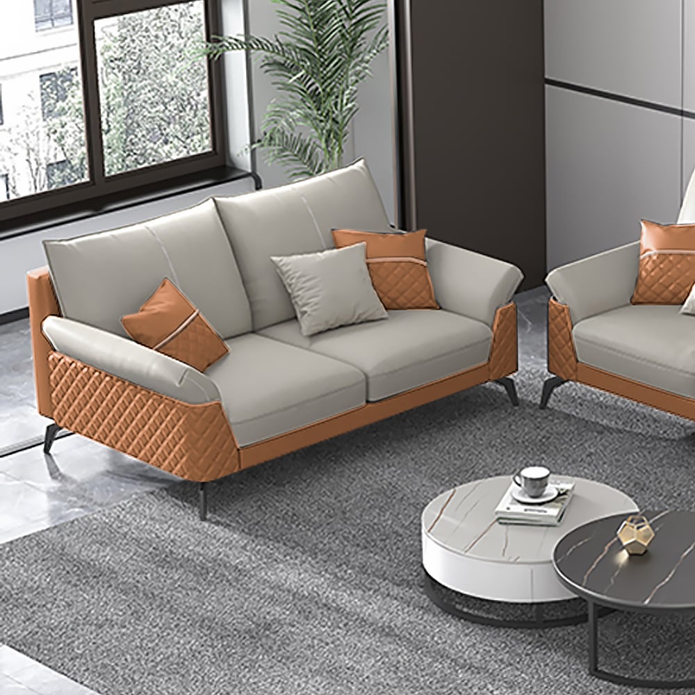 Ensemble de salon moderne Orange Leath-Aire de 3 canapés et causeuse inclus image de fenêtre