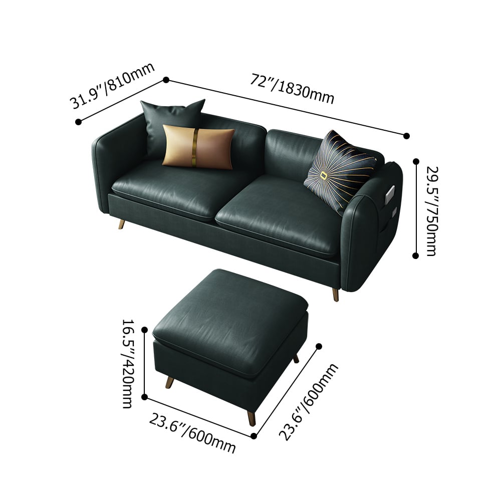 Canapé sectionnel rectangulaire moderne en cuir vert 2 pièces avec tabouret Poids, dimensions, image