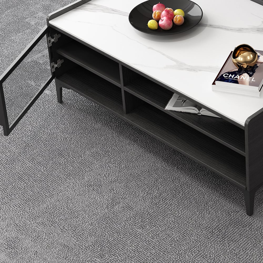 Modern TV Stand & Coffee Table Set of 2 in White & Black for 85" TV with Sintered Stone window image