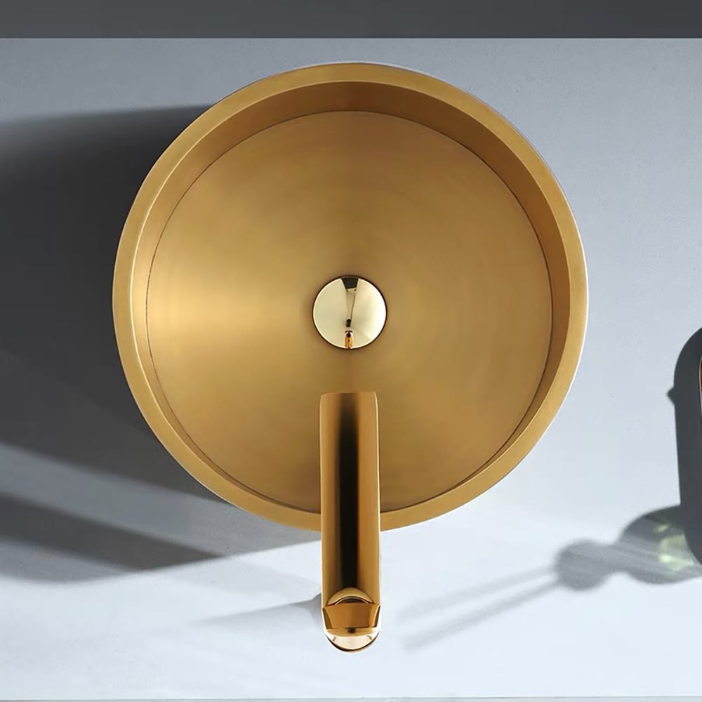 Bassin de comptoir en acier inoxydable rond en or contemporain Lavabo de luxe image de fenêtre