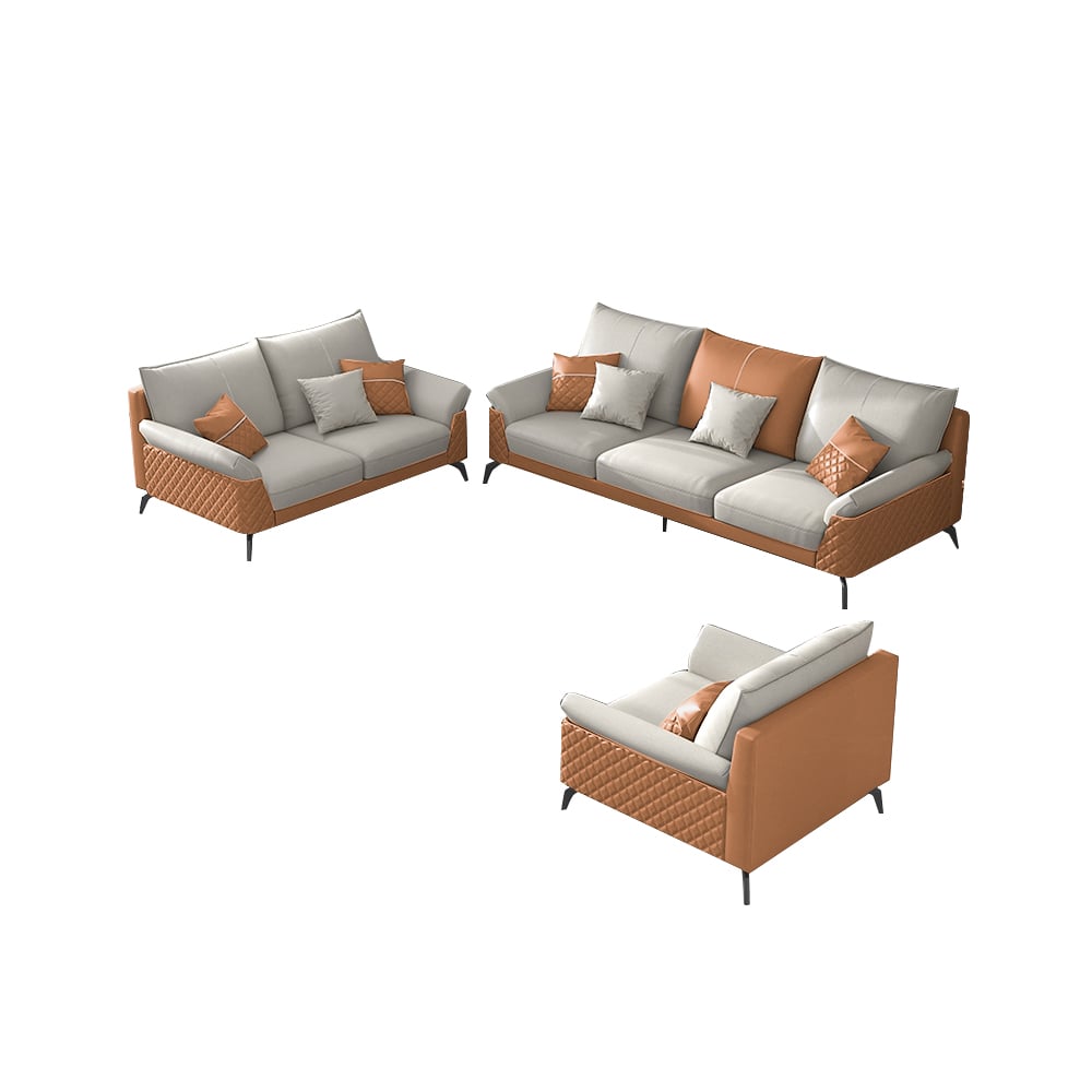 Ensemble de salon moderne Orange Leath-Aire de 3 canapés et causeuse inclus image de fenêtre