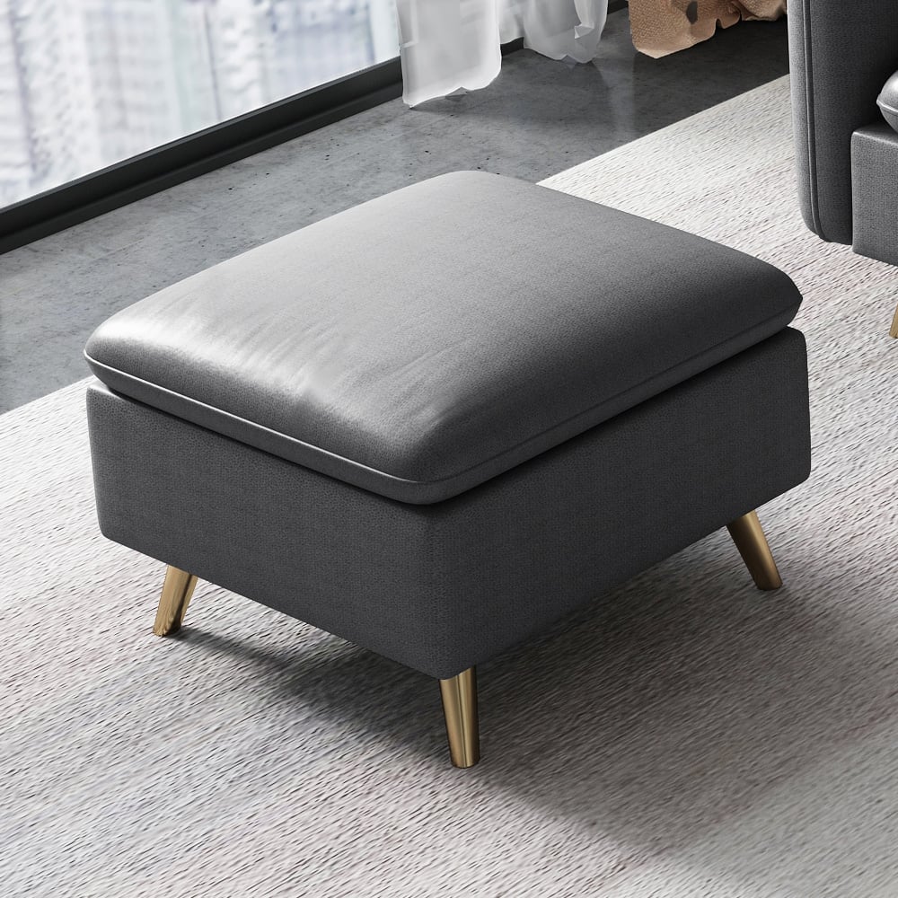 Sofá secional retangular moderno cinza Leath-Aire de 2 peças com banquinho Imagem da janela