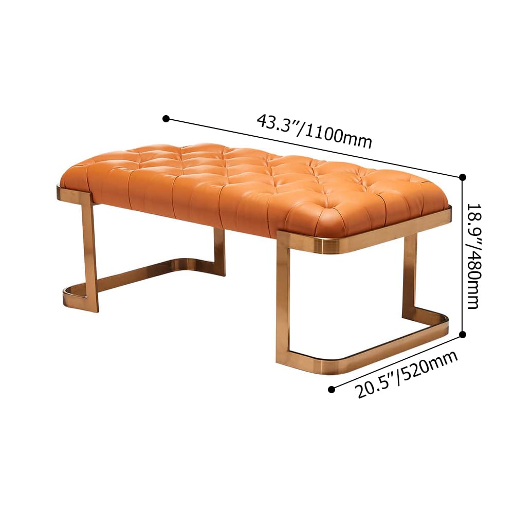Orange Entryway Bench in Gold with Tufted Faux Leather Upholstery weights dimensions image